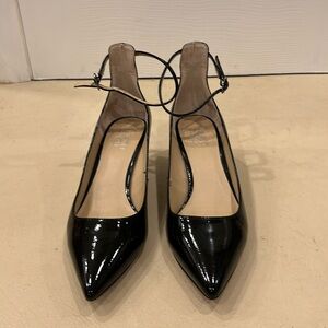 Franco Sarto Patent Kitten Heel Shoe  with Ankle Strap in Black
